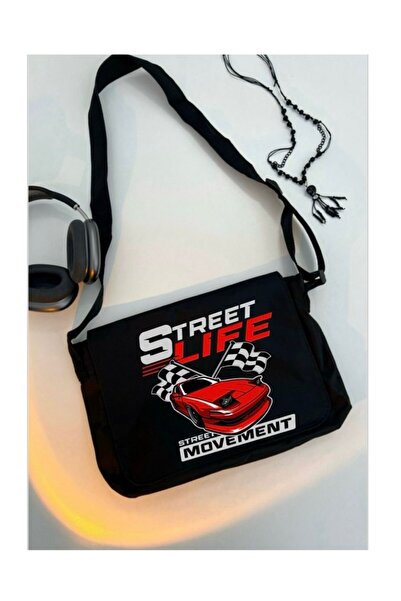 weywot Geantă neagră unisex cu imprimeu Street Life