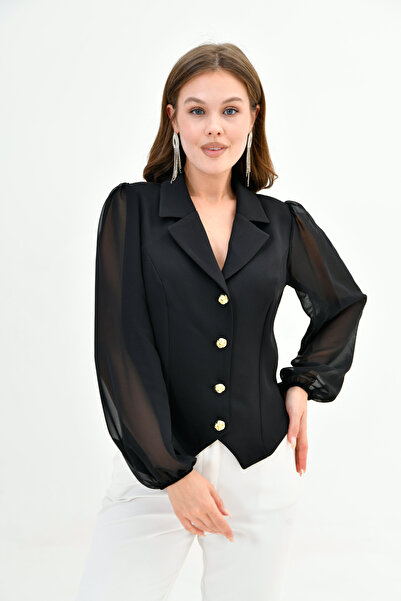 Moda Amore Γυναικείο μπουφάν από σιφόν με χρυσά κουμπιά - Μακρυμάνικο 026