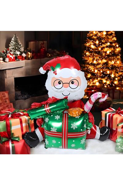 Laviyosa Sitting Gift Boxed Santa Claus Foil Balloon Christmas Foil Balloon