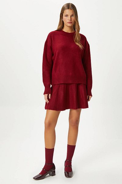Ritnice Women's Hope Sweater Skirt Bottom Top Burgundy Knitwear Set