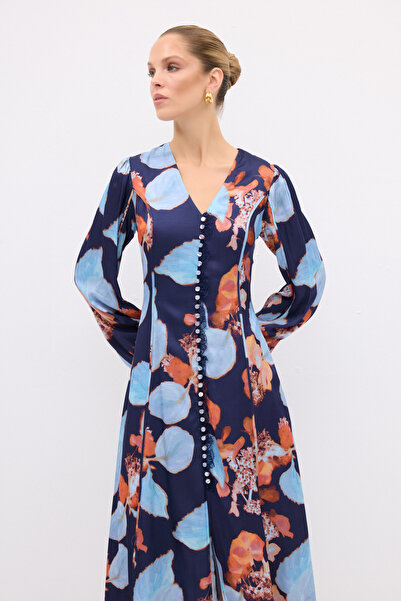 adL V-Neck Patterned Long Dress