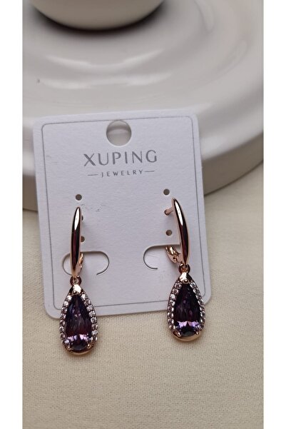 Uzel Xuping Küpe Çelik Sarı Etrafı Taşlı Küpe, Zirkon Renkli Taşlı Çelik Küpe