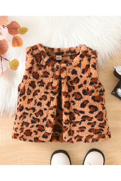 anonim Girl's Leopard Print Plush Vest