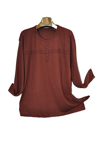 elma abone Large Size Wool Combed Cotton Blouse-Peach