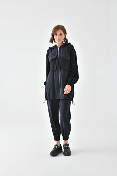 Garmi Black Women's Trousers Set - Mesh Detail