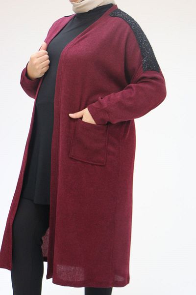 Eslina 43098 Β.Β. Χαμηλό μανίκι Glitter Mir Jacket - Claret Red