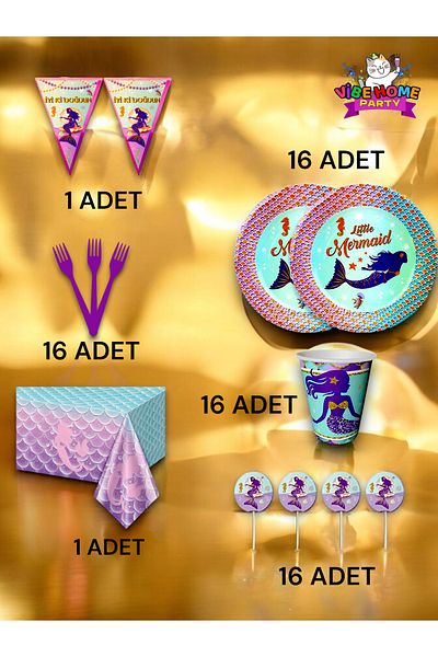 VibeHome Mermaid Themed Premium Set for 16 - Birthday Party and Fun Events