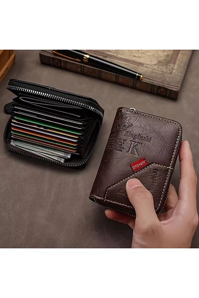 Weixier Leather Accordion Men's and Women's Wallet - Men's Card Holder - Brown Wallet