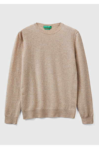 United Colors of Benetton Pulover de damă, bej, cu gât crew, 100% merinos