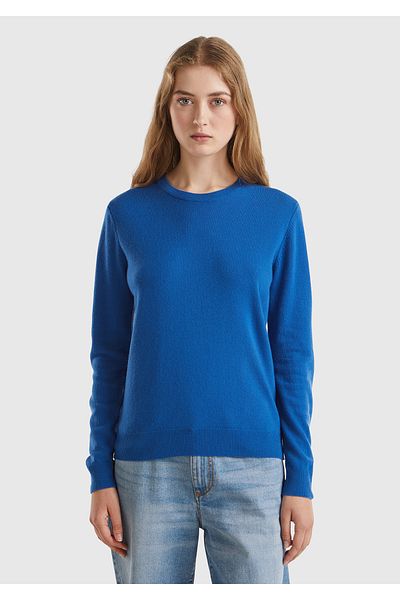 United Colors of Benetton Pulover Merino pentru femei Midnight Blue - Gâtul Crew
