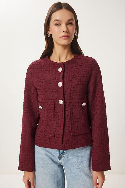 Lovelyİstanbul Jachetă din tweed burgundy - cu nasturi, LWF0020