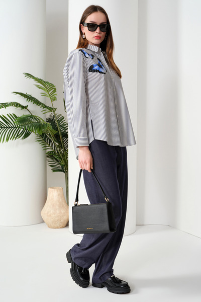 Naramaxx Kelebek Baskılı Çizgili Gömlek