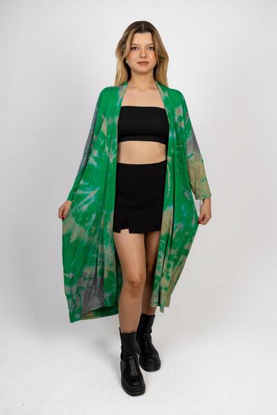 Miss Boheme Açık Yeşil Batik Desenli Kaftan