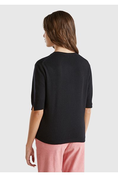 United Colors of Benetton Pulover negru cu mânecă scurtă 100% merinos pentru femei