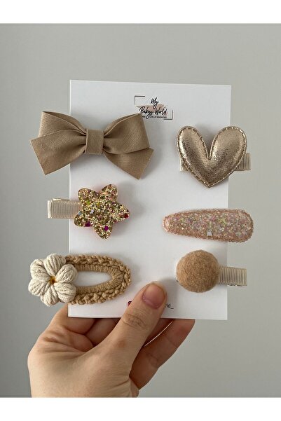 my baby’s world bebek çocuk mağzası Σετ με 6 κλιπ πόρπες σε καφέ και χρυσό χρώμα