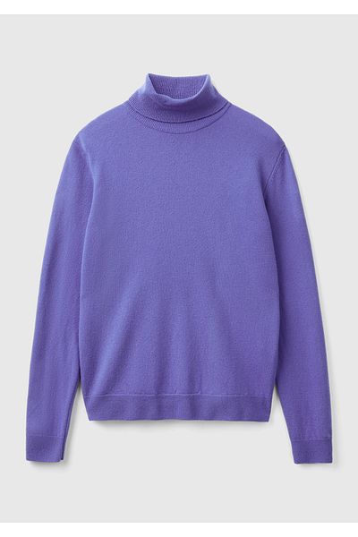 United Colors of Benetton Pulover pentru femei 100% merinos cu guler mov