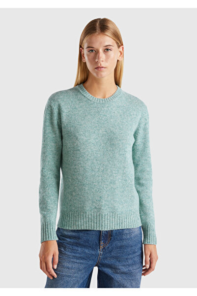 United Colors of Benetton Women's Water Green Crew Neck Shetland Sweater