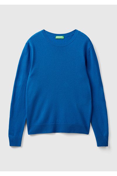 United Colors of Benetton Pulover Merino pentru femei Midnight Blue - Gâtul Crew