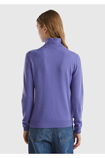 United Colors of Benetton Pulover pentru femei 100% merinos cu guler mov