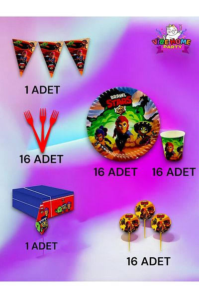 VibeHome Brawlstars Themed Premium Set for 16 - Birthday Party and Fun Events