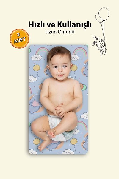 MatGo Rainbow Patterned Baby Care Pad - 35X65Cm, 2 Pieces, Waterproof and Washable