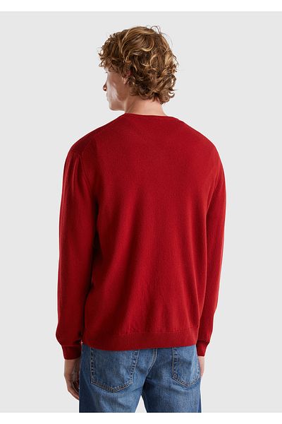 United Colors of Benetton Ανδρικό πουλόβερ Claret Red - 100% Merino, Crew Neck