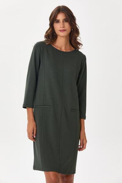 İKİLER Yuvarlak Yaka Süs Cepli Elbise 245-2503