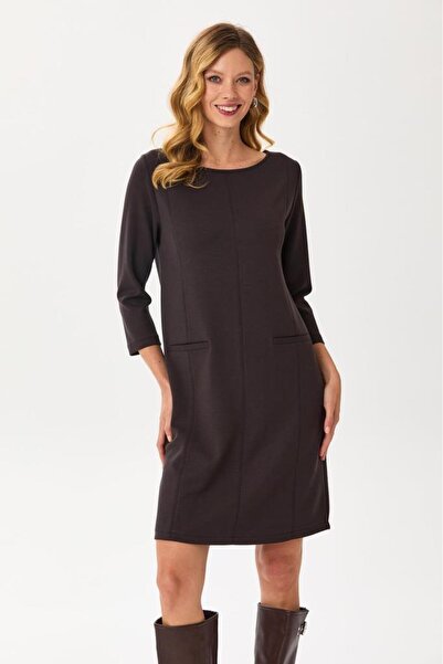 İKİLER Yuvarlak Yaka Süs Cepli Elbise 245-2503