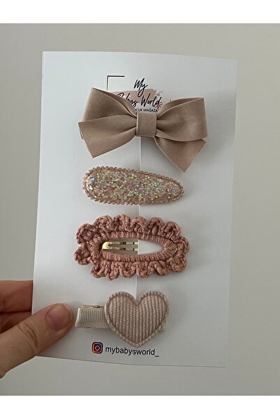 my baby’s world bebek çocuk mağzası Bej renk 4lü model klips toka seti