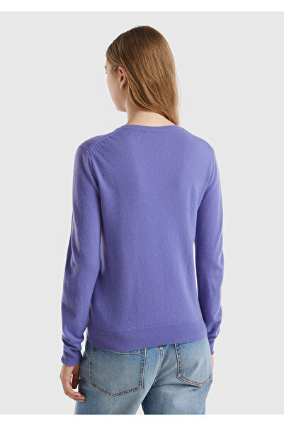 United Colors of Benetton Pulover de damă 100% merinos cu gât mov
