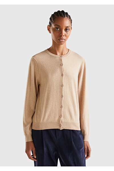 United Colors of Benetton Bež dukserica sa kapuljačom - Žene, Sa kašmir mešav...