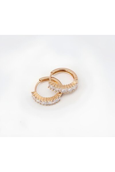 shesra GOLD RENK ZİRKON TAŞLI ŞIK VİP KARARMA YAPMAZ KÜPE (15 MM)