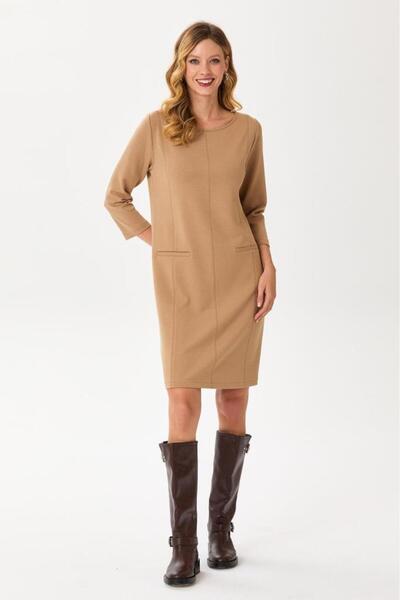 İKİLER Yuvarlak Yaka Süs Cepli Elbise 245-2503