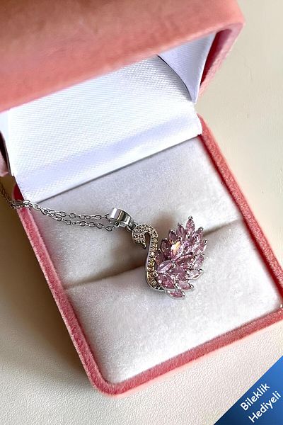 The Collection Non Tarnish Women's Silver Pink Stone Swan Steel Necklace