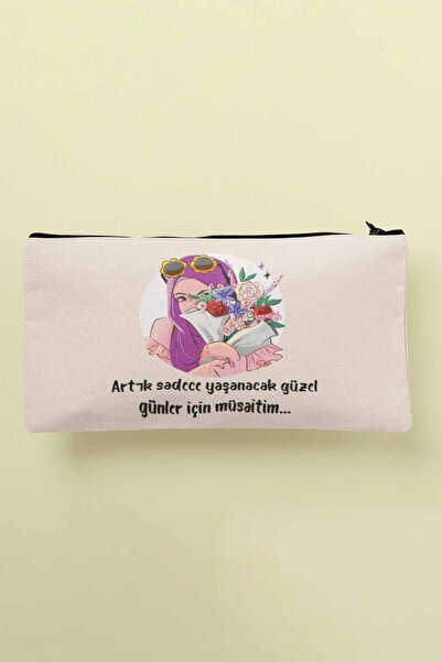 qoeuyl boutique Несесер за гримове от плат с щампа - калъф за моливи и портфейл „На разположение съм за красиви дни“ №1