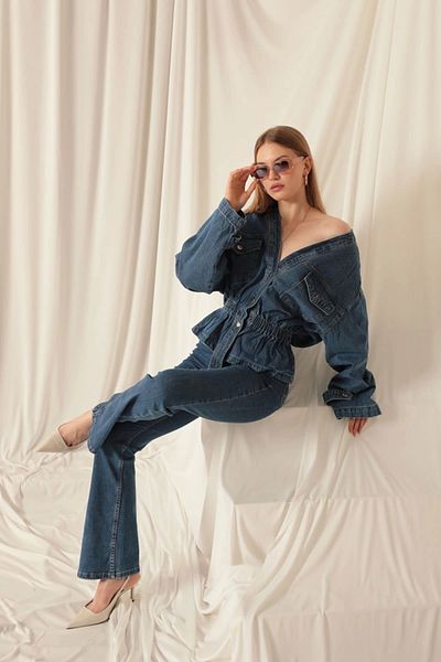 Lukas Jachetă de blugi albastră de damă din material denim cu talie elastică