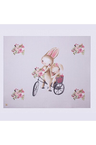 arbababy %100 Organik Pamuk Çocuk Oyun Matı - Çiçek Ve Tavşan Temalı - 120 X 150 Cm