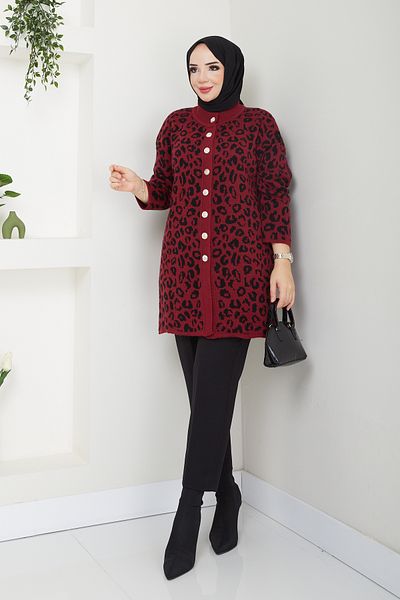 Pamuk Butik Women's Leopard Knitwear Cardigan