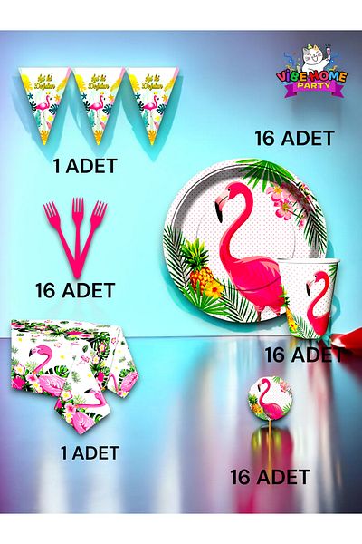 VibeHome Flamingo Themed Premium Set for 16 - Birthday Party and Fun Events