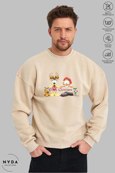 Nyda Collections Unisex μακρυμάνικο χριστουγεννιάτικο πρωτοχρονιάτικο φούτερ με στάμπα με λαιμόκοψη χωρίς κουκούλα