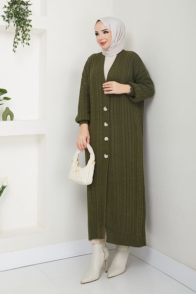 Pamuk Butik Γυναικεία Ζακέτα Πλεκτή Αλυσίδα Ολόσωμη