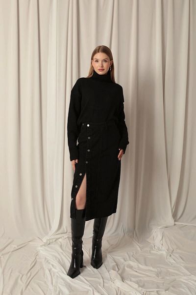 SaklıModa Дамска черна пола от деним