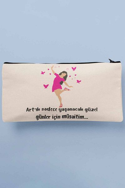 qoeuyl boutique Διαθέσιμος για όμορφες μέρες Νο. 2 Έντυπη υφασμάτινη τσάντα μακιγιάζ - Στυλό και πορτοφόλι