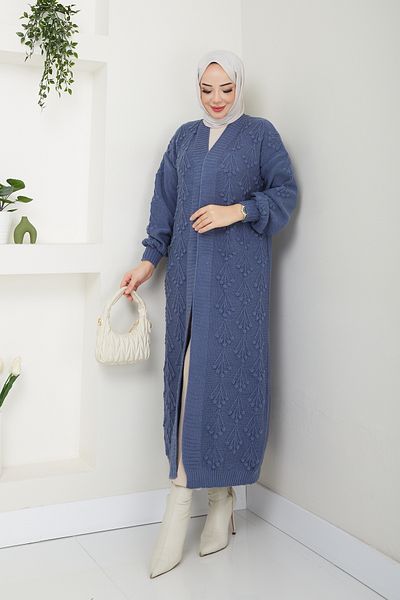 Pamuk Butik Women's Cherry Patterned Full Length Knitwear Cardigan Dried Rose