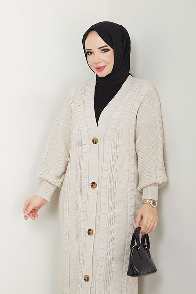 Pamuk Butik Γυναικεία Μπαλόνι Μακριά Πλεκτή Ζακέτα με Κουμπιά