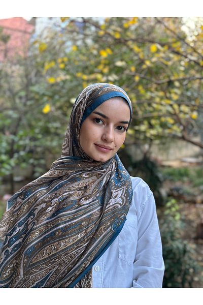 shalby شال ناعم من القطن بنمط حجاب جاردينيا بلون بترولي