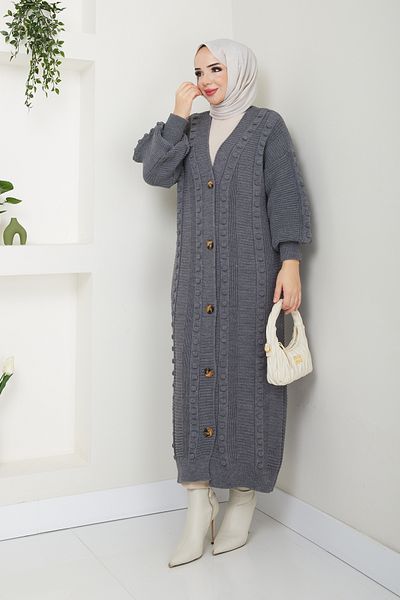 Pamuk Butik Γυναικεία Μπαλόνι Μακριά Πλεκτή Ζακέτα με Κουμπιά