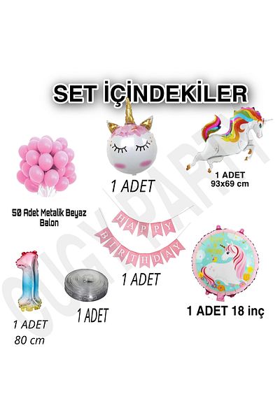 CUGY Girl's Birthday Decoration Party Set with Age Numbers, Unicorn Figure, Foils and Pink Balloon Chain Set
