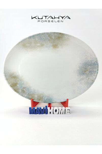 Kütahya Porselen Mavi Desenli 32 Cm Oval Kayık Tabak Tekli