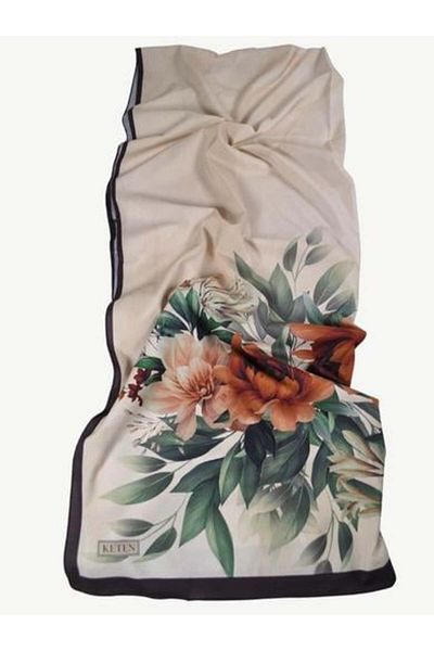 PİRAMİT Chain Square Twill Floral Patterned Shawl
